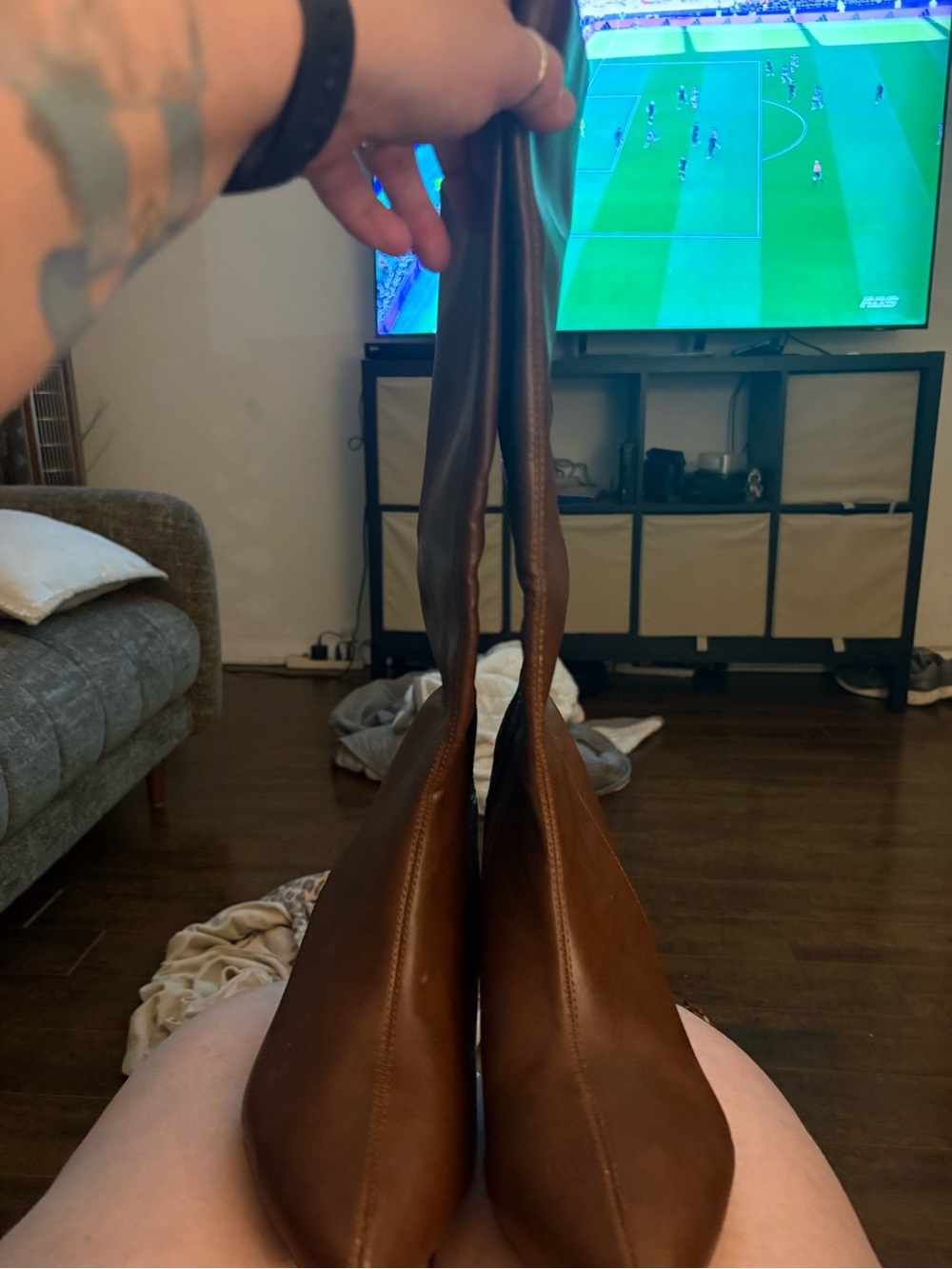 Brown faux leather boots